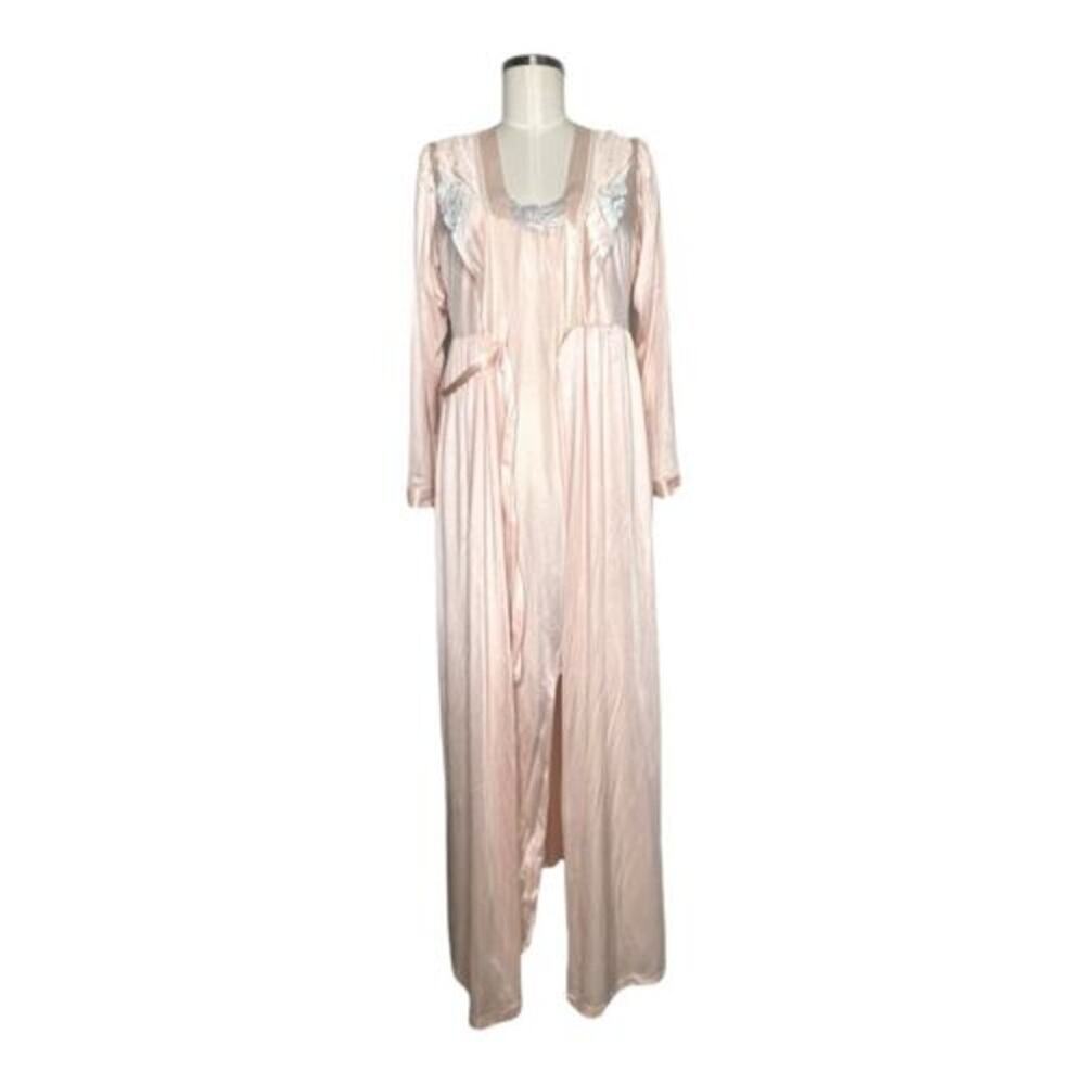 VINTAGE Gilead 1980s Women's Light Pink Tie Waist Robe Gown Size Small